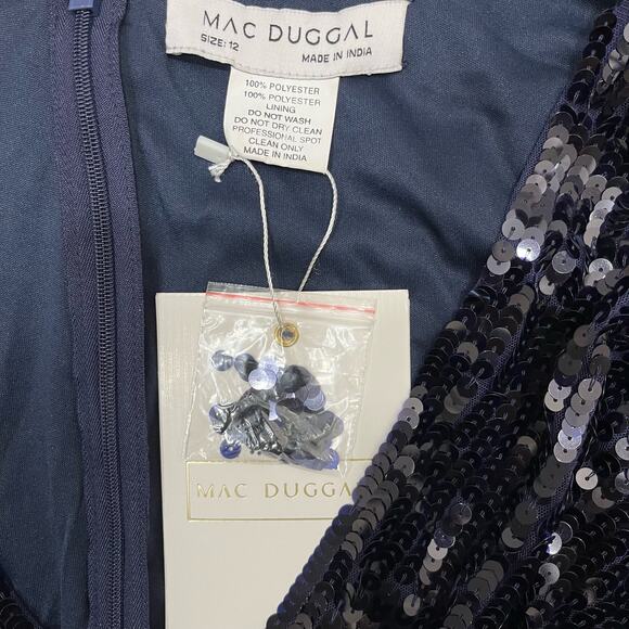 Mac Duggal Navy Sequin Long Sleeve Dress - Picture 6 of 9